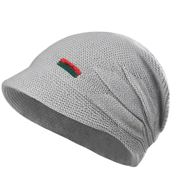 Писмо кръпка зимна шапка шапка с козирка текстурирани топло плетени шапка руно облицована термична торбеста шапка Beanie