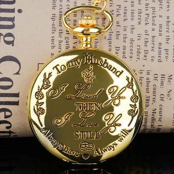 Луксозен златен кварцов джобен часовник Съпруг подарък 