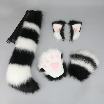 4Pcs/комплект 5 цвята сладък плюшени животински лисица ухо шапка без пръсти ръкавици опашка косплей костюм аксесоари за коса лисица котка опашка комплект