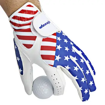 Мъже голф ръкавица Мъжка лява ръкавица за голф с регулируемо затваряне Американски флаг модел износоустойчив синтетичен за голфъри