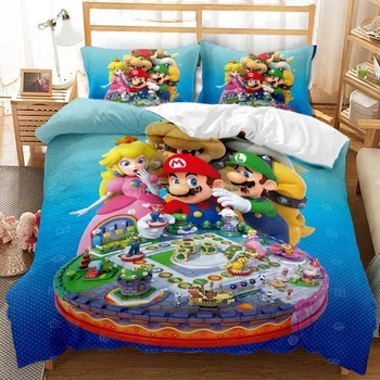 Супер Марио спално бельо комплект цар размер юрган пухени покритие за деца спалня декора момче легло покритие без утешител спални комплекти