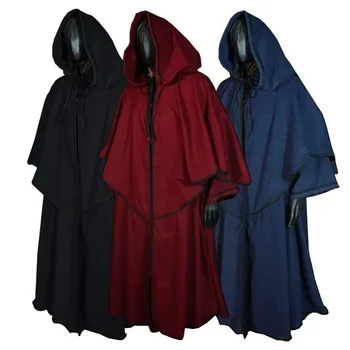 5-цветен средновековен халат с качулка Хелоуин възрастен монах наметало дълъг ръкав съветник ръководство наметало косплей облекло сцена драма костюм