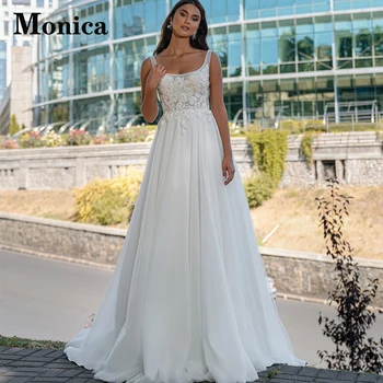 MONICA Пастрол блясък без презрамки мъниста кристал сватбени рокли за жени тюл бутон апликации персонализирани Vestido де Casamento