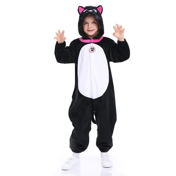 Детска черна пижама Гащеризон Животни Кити Косплей Аниме Детски Хелоуин парти Животински костюми