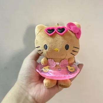 10см Хавайски сладък Hello Kitty Kt котка с плувен пръстен пълнени плюшени модел кукла малки висулка играчки аксесоари декорация за подарък