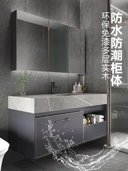  баня суета кабинет с мивка комбинация модерен минималистичен тоалетна мивка светлина луксозен камък плоча един басейн смарт