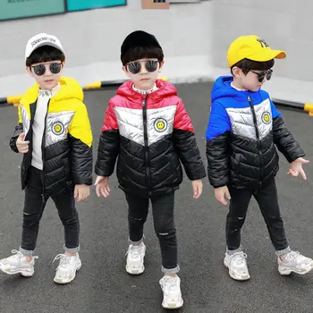 New Boys Jacket Fashion Splicing Keep Warm Hooded Outerwear For 3-10 Years Old Boy Kids Windbreaker