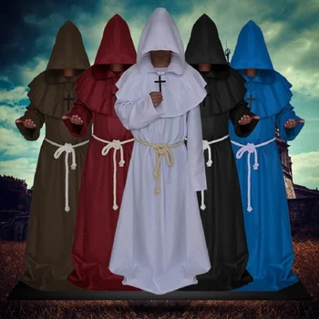 Хелоуин Християнски монах Свещеник Средновековни одежди Вещица Магьосник Наметало Кейп Парти Смърт Призрак Вампир Дявол Демон Косплей костюми