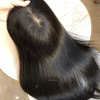22inch 15x16CM човешка коса копринена база топер с 4 клипове Европейска девствена човешка коса Topper за жени