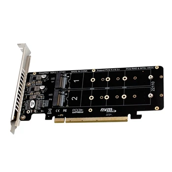 PCIE 4.0 Dual-Disk Pciex16 To M.2 M-Key NVME SSD разширителна карта, поддържа 4 Nvme M.2 M ключ 2280 SSD