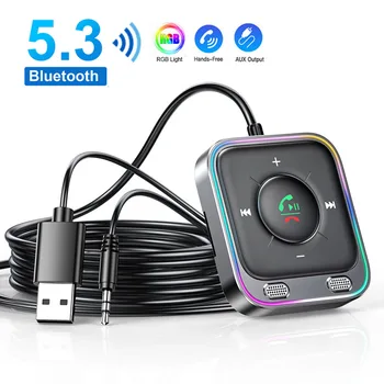 2023 Bluetooth 5.3 FM модулатор Безжичен приемник Автомобилен аудио стерео MP3 плейър Шумов филтър 3.5MM AUX Music Play RGB Light 2 Mic
