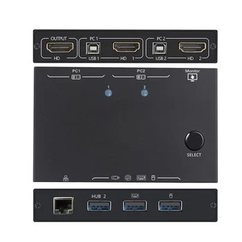 NEW 4K USB KVM превключвател HDMI-съвместим превключвател сплитер кутия 2 в 1 за лаптоп HDTV споделяне устройства принтер клавиатура мишка