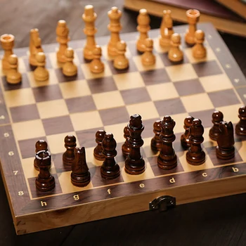 Голяма шахматна дъска, развиваща стратегическо мислене 29x29cm 3 в 1 шах чекери табла без токсичен шах дървен комплект за деца възрастни