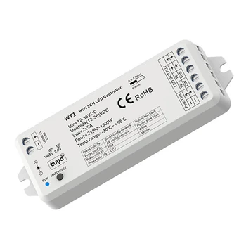 12-36VDC 2CH * 5A WiFi RF LED контролер WT1 Tuya App LED димер Smart Wifi 2.4G RF безжичен дистанционно затъмняване превключвател WW CW CCT