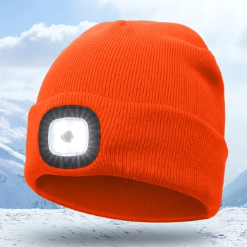8 часа висока мощност светлина USB акумулаторна зимна топла плетена шапка 4 LED шапка подарък за мъже жени тийнейджъри за бягане туризъм