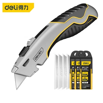 Deli Sharp цинкова сплав метален прибиращ се полезен нож, тежкотоварен бързо сменящ се SK2 нож за картон, кашон