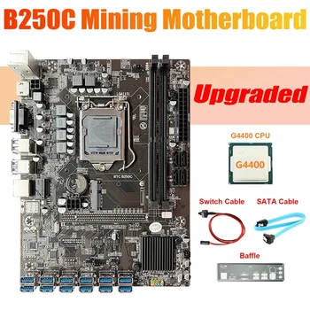 B250C ETH миньор дънна платка + G4400 CPU + превключвател кабел + SATA кабел + преграда 12 PCIE към USB3.0 DDR4 LGA1151 за добив на BTC