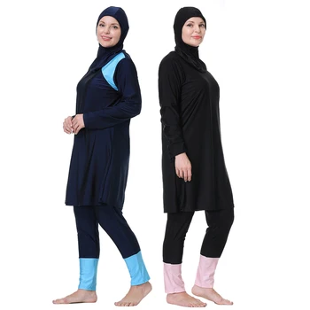 Дамски бански костюм 3XL-8XL пачуърк мюсюлманско прикритие Tankinis 3бр хиджаб дълги ръкави спортни бански ислямски буркини износване