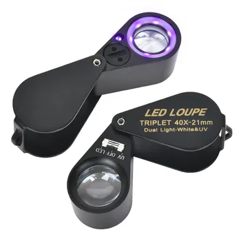 L50 Метална 40X бижутерска лупа Черна 6 LED светлини Лупа с подсветка Бижута с подсветка UV лампа от висок клас Handheld осветена