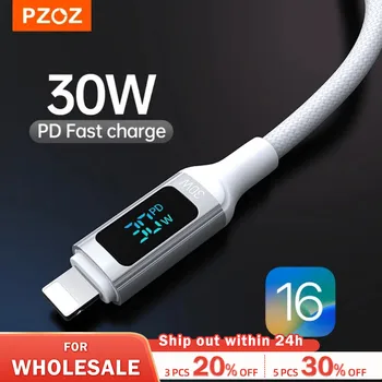 PZOZ 30W PD USB C кабел за iPhone 14 13 12 11 Pro Max цифров дисплей Бързо зареждане USB тип C кабел Дата Wire зарядно устройство