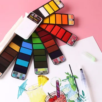 Portable 42 цвята плътен акварел боя комплект акварел пигмент с вода писалка за начинаещи живопис изкуство доставки