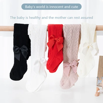 Baby Girls чорапогащи кабел плета безшевни гамаши с лък малко дете момиче памук чорапогащник