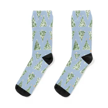 Празнична коледна елха над небесно син фон Чорапи Тичам забавен подарък Смешни чорапи нови в чорапи чорапи за жени Мъжки
