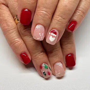 24бр Коледа фалшиви нокти бадемова френска преса за нокти върху ноктите водоустойчиви изкуствени нокти