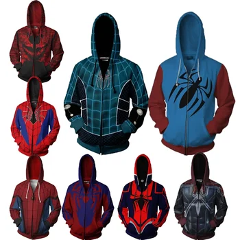 Супергерой далеч от дома Косплей костюми Мъжки качулки Суитчъри Шапка якета Spider Men Питър Паркър Streetwear цип костюм