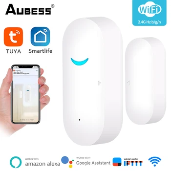 Tuya Smart WiFi сензор за врата Отворена / затворена врата Детектори Wifi домашна аларма Съвместим с Alexa Google Home Tuya APP