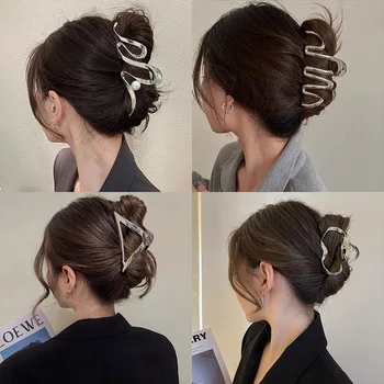 Метален геометричен нокът за коса Раци фиби Мода кръст коса клипове Шноли Жени момичета Корейски конска опашка клип аксесоари за коса