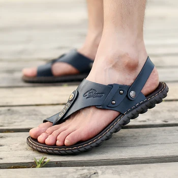 Мъжки летни кожени сандали дишащи джапанки плажни чехли Мъжка мода ежедневни обувки размер 38- 47