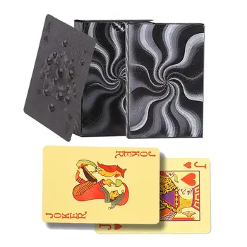24K Златно черно Карти за игра Покер игра Палуба Златно фолио Покер комплект Пластмасова магическа карта Водоустойчиви карти и защитен държач за калъф