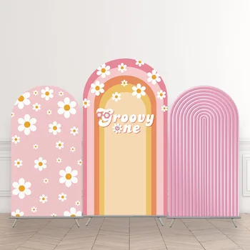 Mehofond Background Персонализирана еластична двустранна арка Cover Groovy One Daisy цвете дъга момиче рожден ден парти фон декор Phot