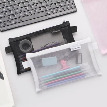 Нова проста прозрачна мрежа козметична чанта за съхранение Clear Zipper молив случай найлон грим торбичка преносими пътуване тоалетни принадлежности чанта
