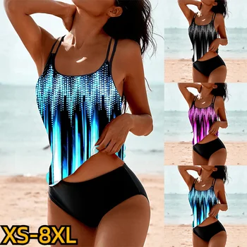 2023 Женски моден бански костюм летни жени секси Tankini плажно облекло нов дизайн печат бански бански бикини комплект XS-8XL
