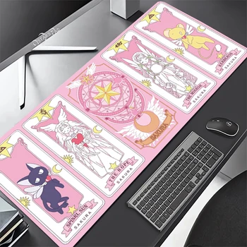Pink Cardcaptor Sakura Голям Deskmat магическа пръчка 90 * 40 гумени Playmat карикатура игри лаптоп клавиатура мат против хлъзгане подложка за мишка Xxl