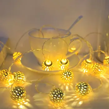 марокански струнна светлина, 3M20 LED глобус низ светлини златни батерии захранва метални топки низ светлина за сватбено тържество Коледа