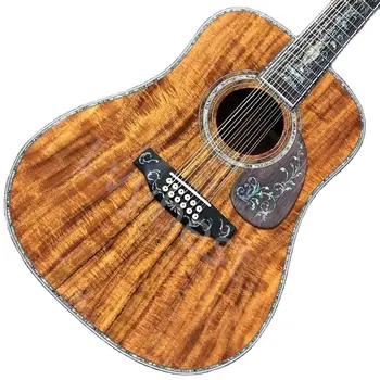 Lvybest Custom 12 струни Solid KOA Wood Top Round Body Ebony Fingerboard Класическа акустична китара