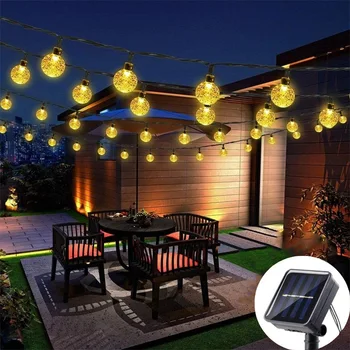  външна слънчева струнна светлина 100 LED 8 режима кристална топка / звезда светлини водоустойчива слънчева захранвана лампа за декор за парти вътрешен двор