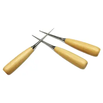 Дървена дръжка Кожени занаяти Професионални шевни удар дупка инструмент кожа занаят шиене ремонт шило инструменти аксесоари