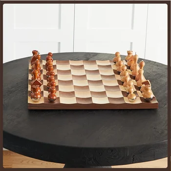 Луксозен шах дървени ръчно изработени деликатни изящни барабан шахматна фигура 16 инча настолни игри комплект Xadrez Jogo семейство приятели игри