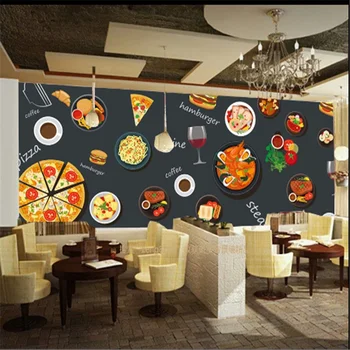 Персонализиран бургер Западен ресторант за бързо хранене Индустриален декор Черна стена фон стенопис тапет 3D пица снек бар стена хартия