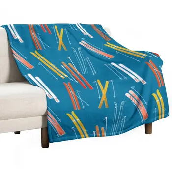 Цветни, ретро ски модел на тъмно синьо Хвърли одеяло лукс St пътуване легло декоративни одеяла